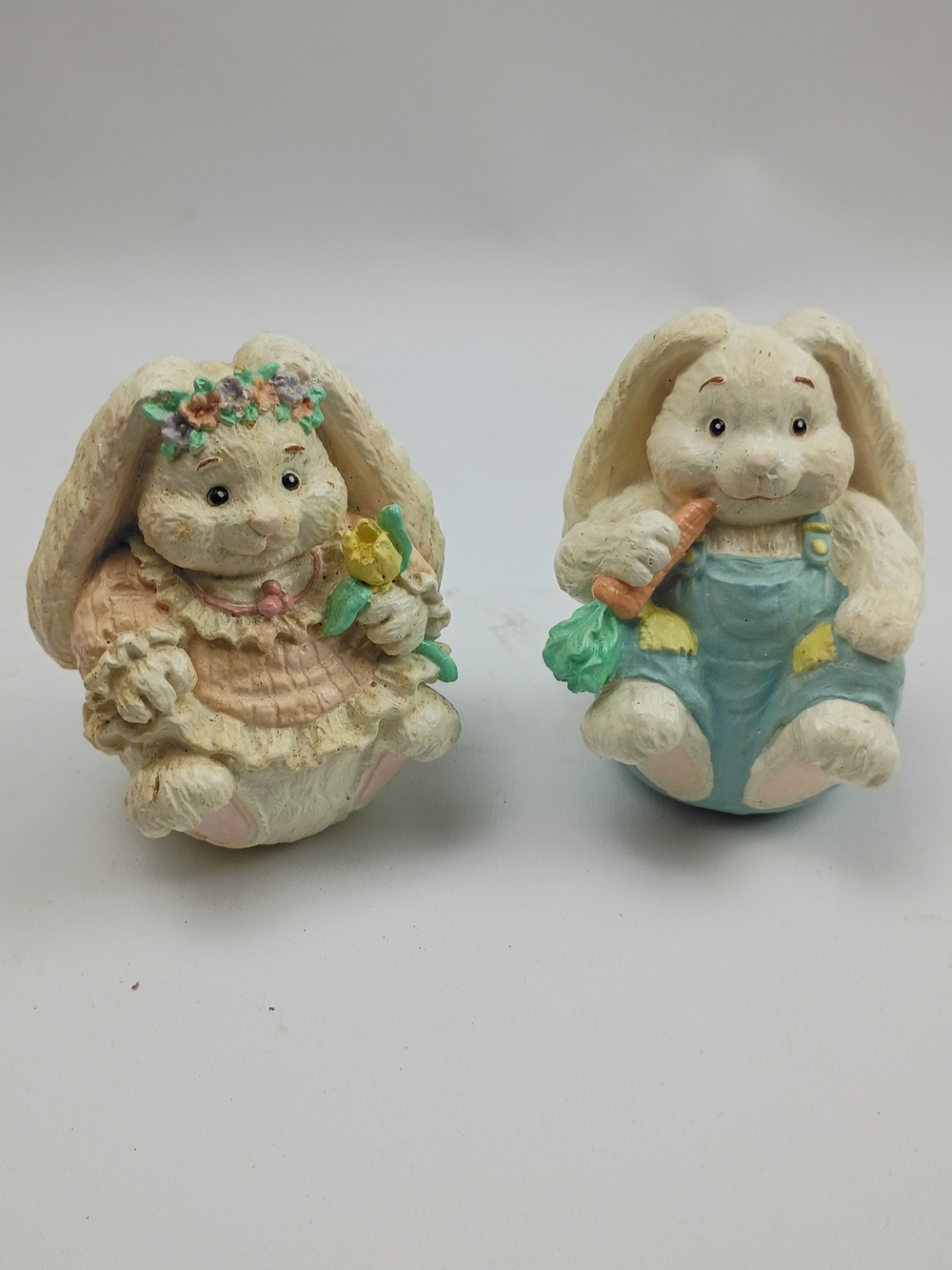 Pastel Bunny Figurine Set - Cream and Blue Decorative Bunnies